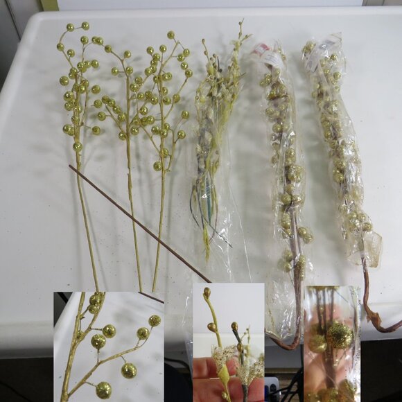 Mixed Gold Floral Stem Glitter Berries Floral Picks - Picture 1 of 9